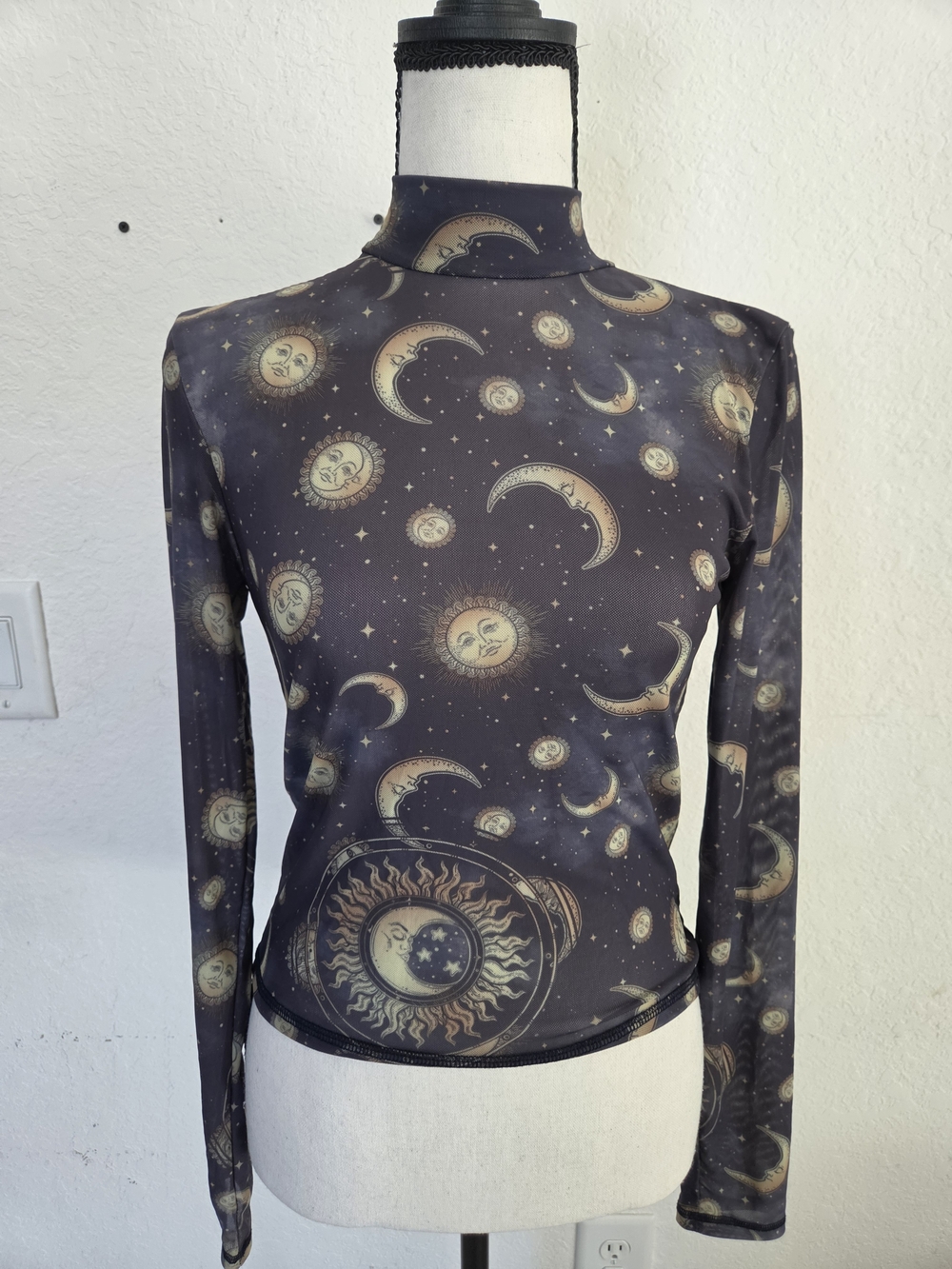Forever 21 Celestial Sun & Moon Mesh Top M Y2K Grunge Whimsigoth Cyber